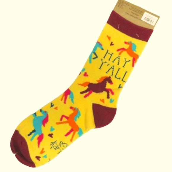 Karma Crew Socks One Size Horse Hay Y'All  Discontinued Retired NWT - Picture 2 of 4